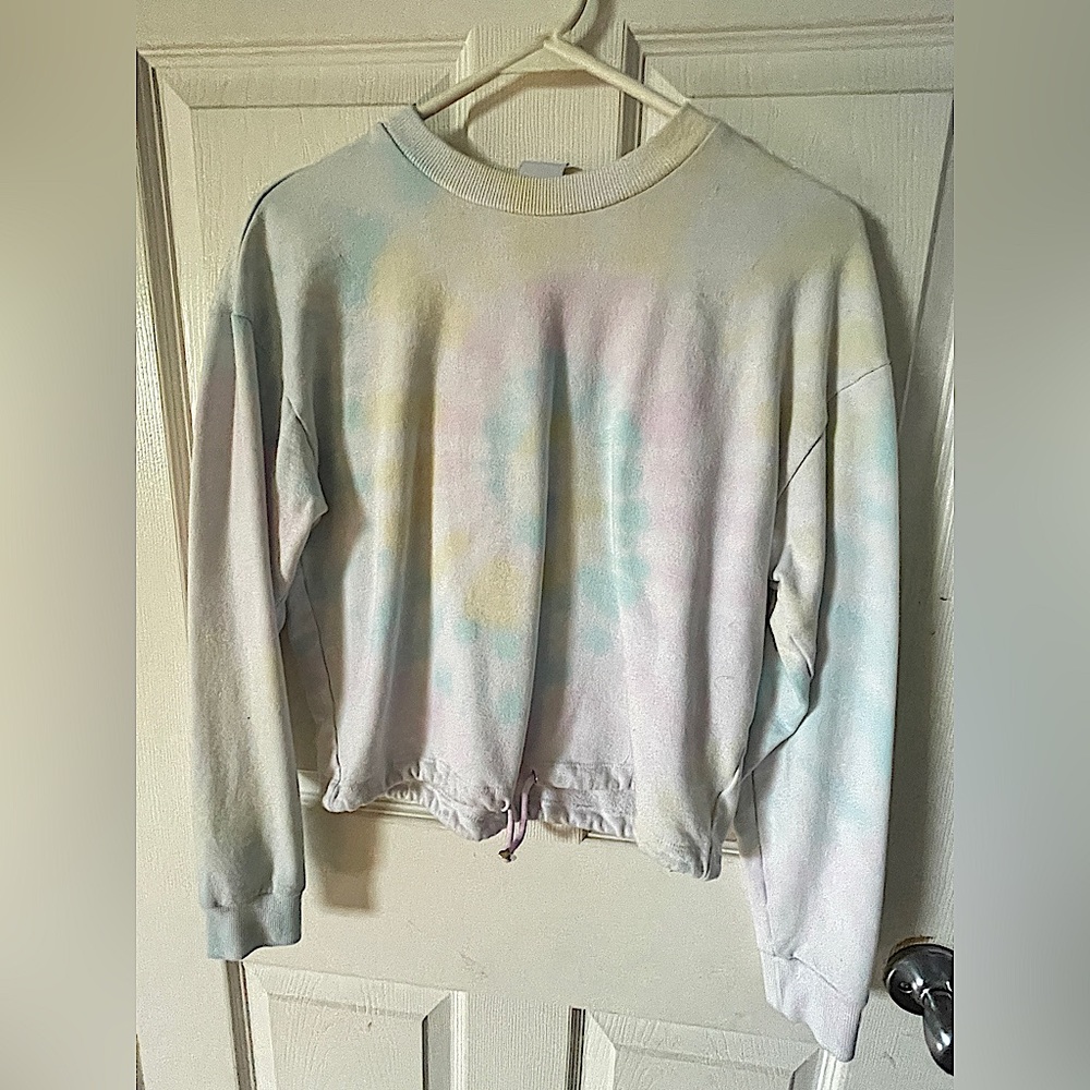 Pastel Tye-Dye Long Sleeve Drawstring Top